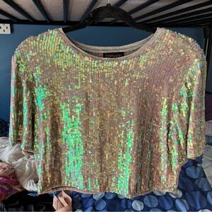 Topshop Iridescent Sequin Blouse - Green and Purple